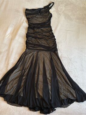 B Darlin Black One-Shoulder Ruched Mermaid Gown